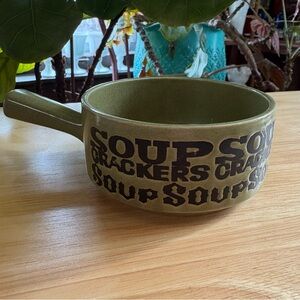 Vintage Avacado Green Soup Bowl with Handle